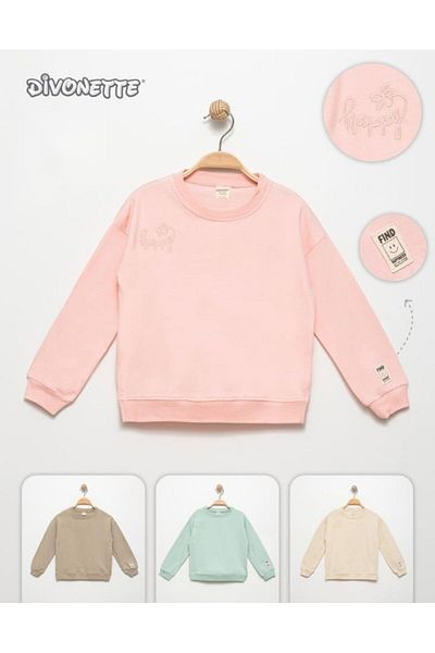 Divonette Happy Long Sleeve 100% Cotton Sweat for Girl - Embroidered