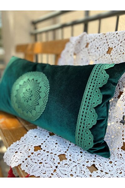 Günay Home Collection El Örgüsü Dantel Detaylı Kadife Kırlent