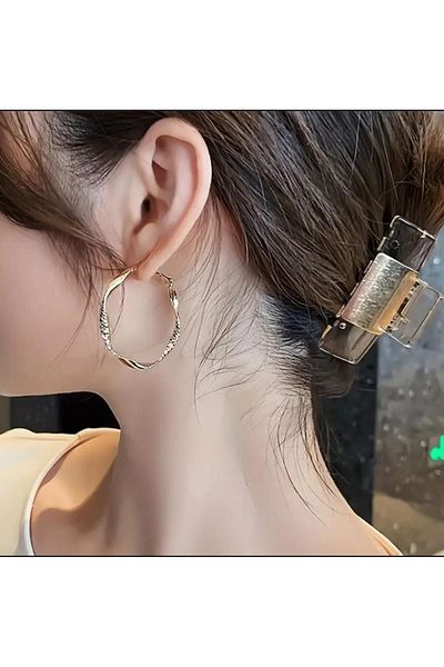 Beyna Gold Plated Large Size Hoop Earrings - 5 cm