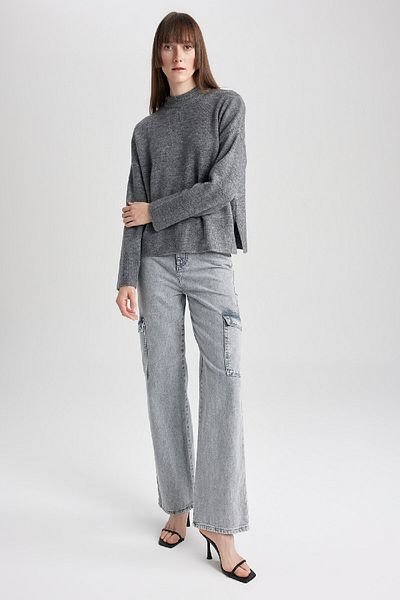 DeFacto Weich strukturierter Pullover mit Rundhalsausschnitt A5015axns