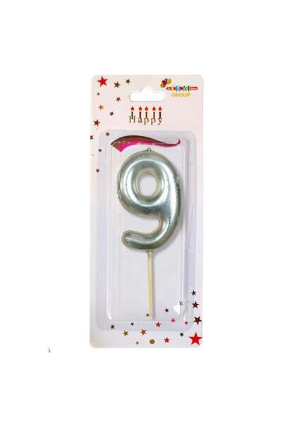 Öz-bal Medium Size 3 Number Silver Colored Candle - 12 Cm Party and Birthday