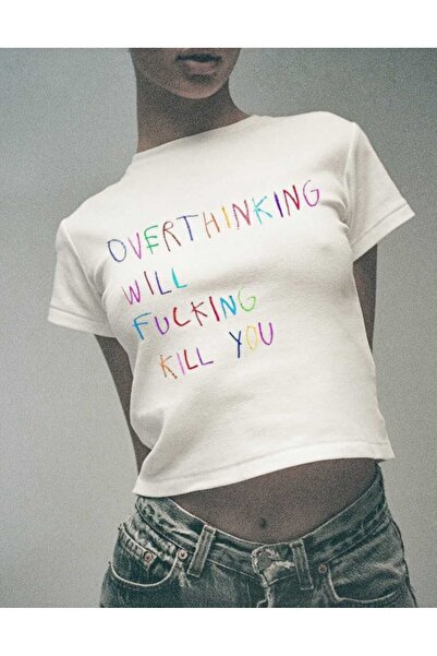 MAYDAY CULTURE Kadın Üste Oturan Kalıp Bel Boy Crop Baskılı Bisiklet Yaka Bab...