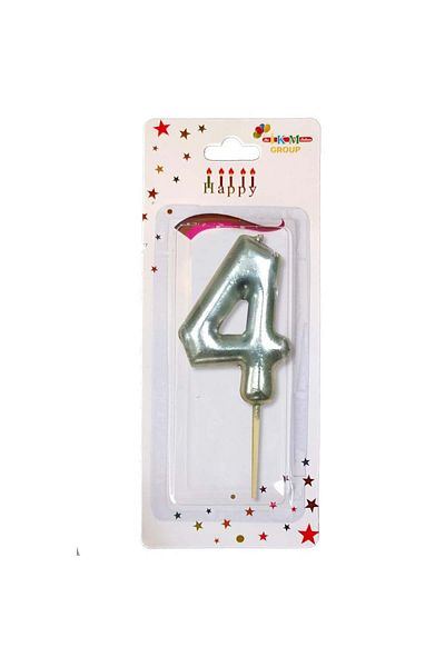 Öz-bal Medium Size 3 Number Silver Colored Candle - 12 Cm Party and Birthday