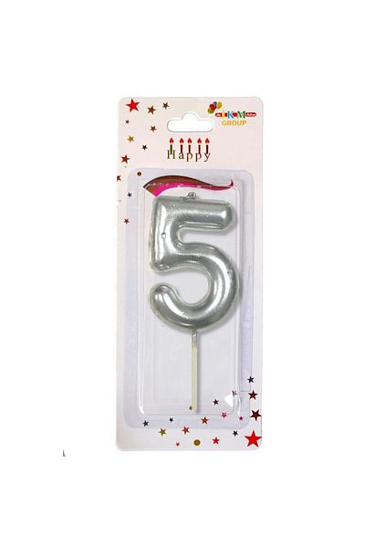 Öz-bal Medium Size 3 Number Silver Colored Candle - 12 Cm Party and Birthday