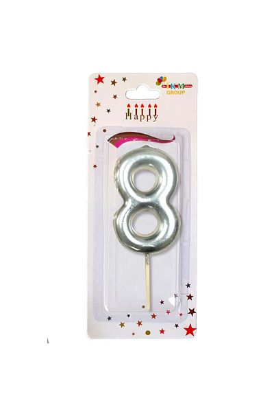 Öz-bal Medium Size 3 Number Silver Colored Candle - 12 Cm Party and Birthday