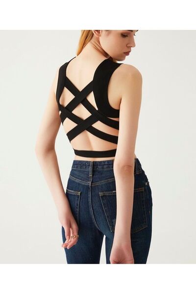 marsupilamistores Siyah renk mermaid crop top sırt detaylı