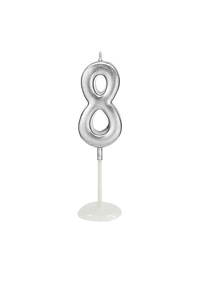 Öz-bal 8 Cm Silver Colored Small Number Candle - Birthday and Party Candles