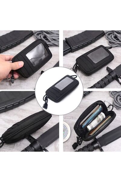 Kemer Dünyası Taktikal Tarz Su Geçirmez Kumaş Kart Bölmeli Kemere Takmalı Siy...