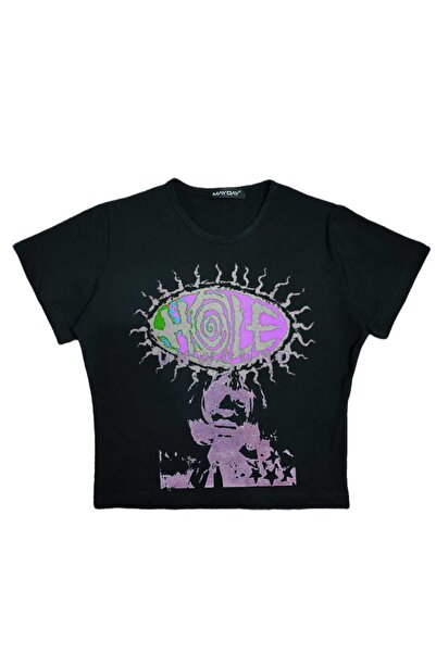 MAYDAY CULTURE Γυναικείο μπλουζάκι με στάμπα με λαιμόκοψη σε μήκος μέσης