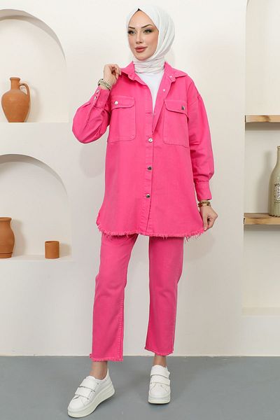 benguen 5718 Tasseled Jacket Trousers Double Set Pink