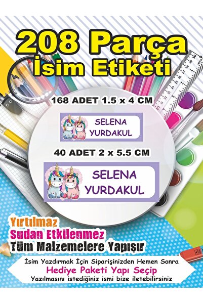 LİPYOS Okul Etiketi Kalem Defter Etiketi Kişiye Özel İsim Yazılabilen Etiket 208 Parça