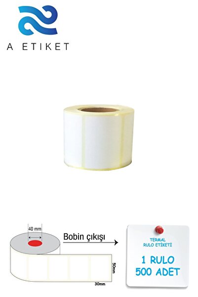 A Etiket Termal Barkod Etiketi 30x50mm 1 Rulo 500 Sarım