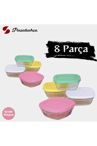 Paşabahçe Pudding Silicone Glass Storage Container with Lid 8 Pieces Breakfast 310ccFma07093