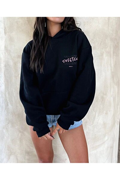 caddekombin Φούτερ με κουκούλα μεγάλου μεγέθους με τσέπες και στάμπα Soffet Thats