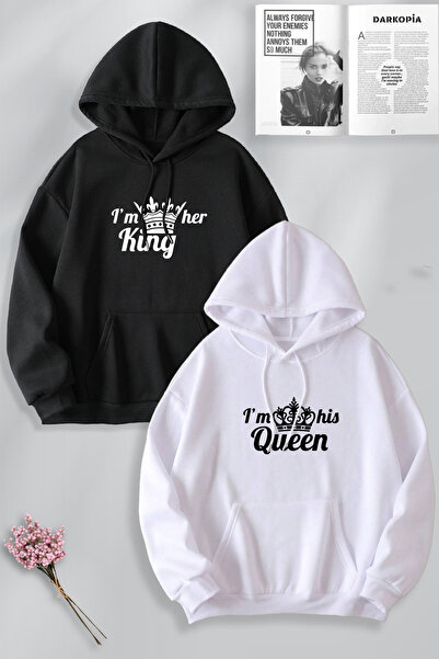 darkopia King Queen Printed Lover Couple Combination Hooded Sweatshirt Set - ...