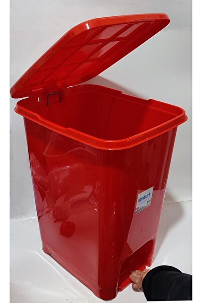 abnturk 40 Litre Büyük Boy Pedallı Kırmızı Çöp Kovası 43x32 h:53cm ArkaPlan Kırılmaz Çelik Tel Mekanizma