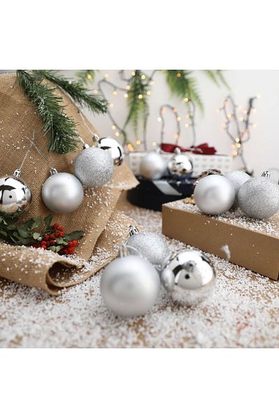 Yenigeldi 12 Pieces Silver 6 cm Christmas Ball, Pieces Christmas Ball, Pine Tree Ball, Ornamental Ball