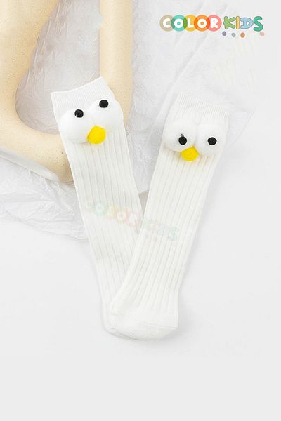 Color Socks Бели памучни детски и бебешки чорапи с големи очи до коляното - цветови опции