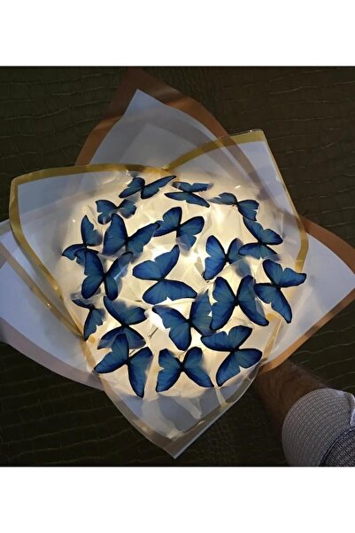 Redblue LED IŞIKLI 20 Lİ MAVİ KELEBEK ÇİÇEK BUKETİ