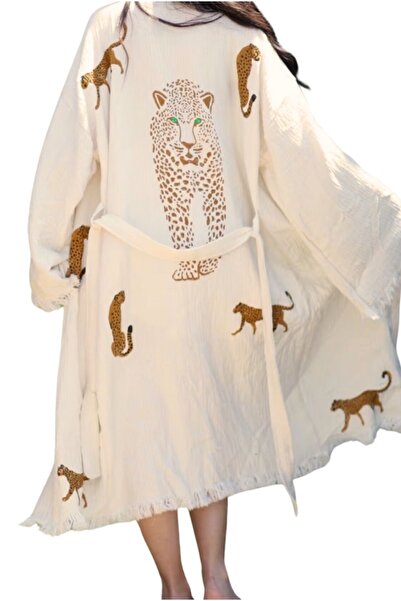 Cassime Rochie de damă din muselină din bumbac cu model tigru cu glugă - hala...