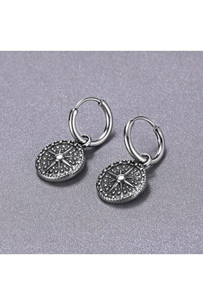 Viking نمط الشمس السوداء والبوصلة - أقراط من الفولاذ المقاوم للصدأ 316 لتر