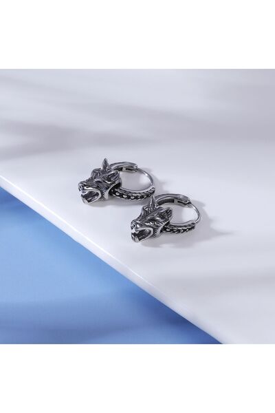 Viking Nordic Stainless 316L Steel Earrings - Odin Fenrir Wolf Accessory Hoop