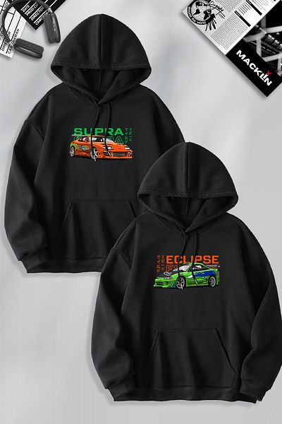 macklin Set de 2 hanorace cu glugă cu imprimeu Fast and Furious Eclipse & Supra - Combinație de cuplu prieten