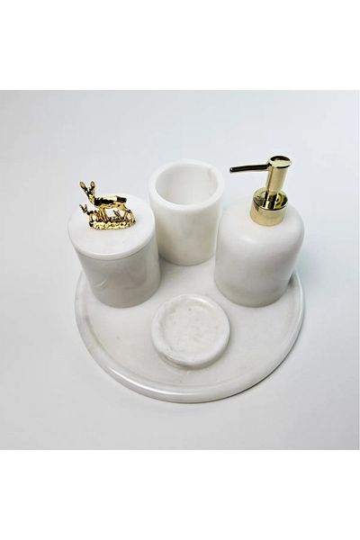 ege gross White Marble Bathroom Set 5Li/Marble Bathroom Set