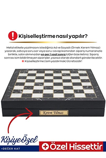 Cooper Chess Kutulu Ahşap Satranç ve Dama Takımı | Kişiye Özel Metal Etiketli | 36cm Ahşap Mermer Desenli Satranç