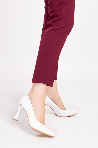 FOLLOWIN Women's White Pointed Toe Goblet Heeled Stiletto Shoes