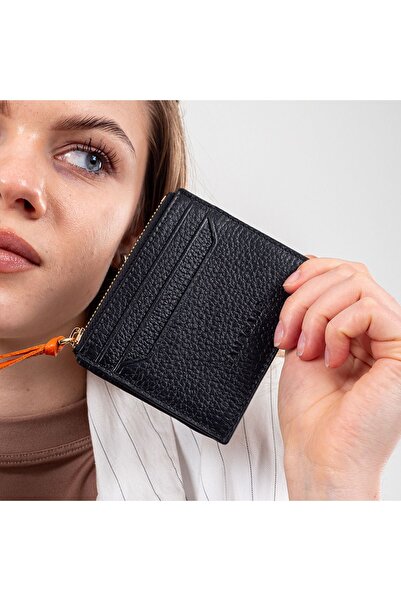 TANGCARF حافظة بطاقات نسائية من الجلد الطبيعي |   بيا 1223 أسود