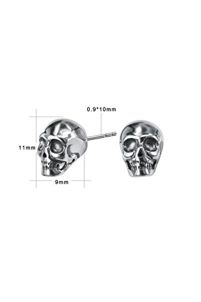 Viking Büyük Kurukafa Tasarım Gotik Çivi Model Skull 316l Çelik Erkek Küpe