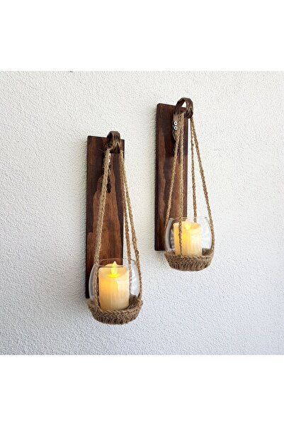 STDEKOR Duvar Dekoru Led Mumlu Ceviz Aplik 2 Li Set, Cafe, Hol, Balkon Dekoru