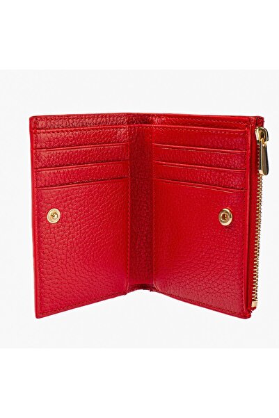 TANGCARF Lira Women's Wallet Genuine Leather Small Size Zippered Wallet with Coin Compartment Red