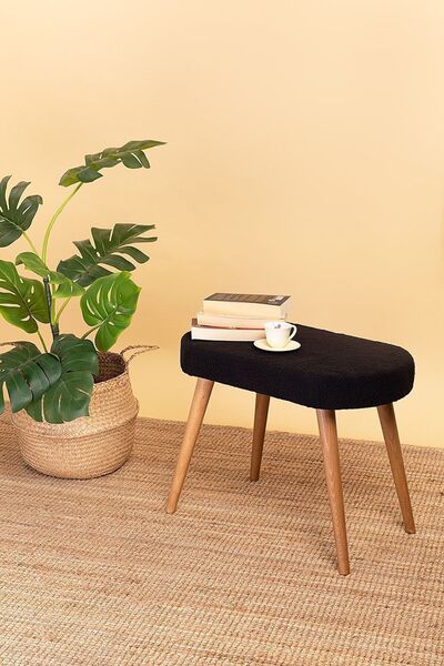 POFİTTO Ahşap Ayaklı Dekoratif Oval Bench-tedy Kumaş Salon Ve Oturma Odası Pu...