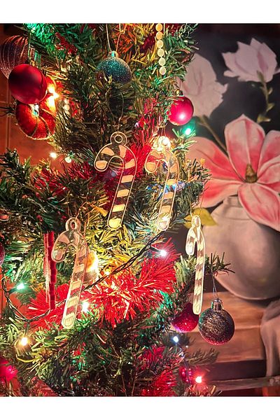 Elfora Transparent Candy Cane 6 Pieces 9 cm Candy Cane Tree Ornament Christmas New Year Pine Tree Ornament Plexi