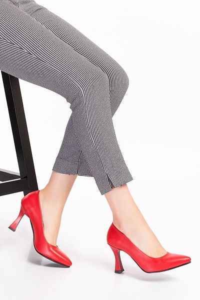 FOLLOWIN Women's Red Pointed Toe Goblet Heeled Stiletto Shoes