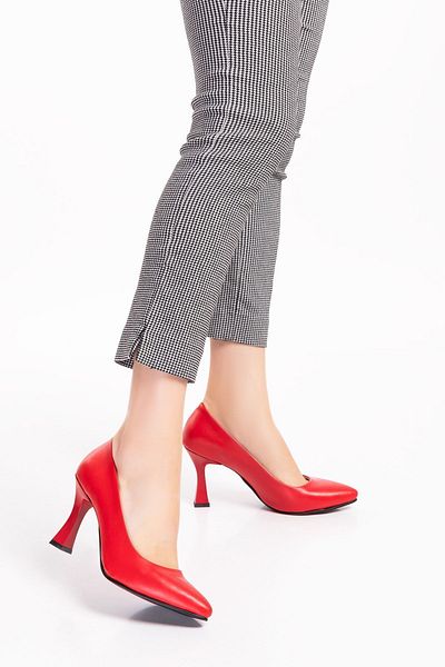 FOLLOWIN Women's Red Pointed Toe Goblet Heeled Stiletto Shoes