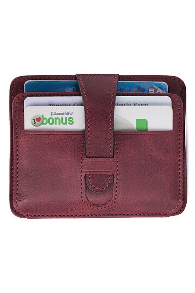 TANGCARF Men's Leather Card Holder - Claret Red Wallet, Handmade and Thin Design Credit Card Holder