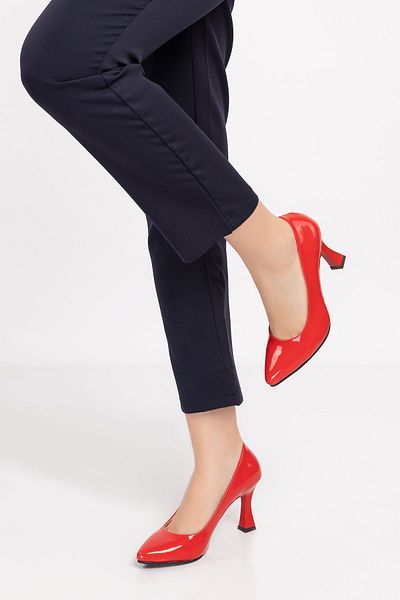 FOLLOWIN Pantofi stiletto cu toc tip goblet din piele roșie pentru femei