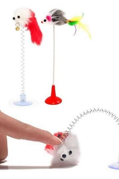 Hane Dostu 2-Piece Cat Toy with Soil-Sticking Suction Cups - Flexible and Interactive Plush Mouse