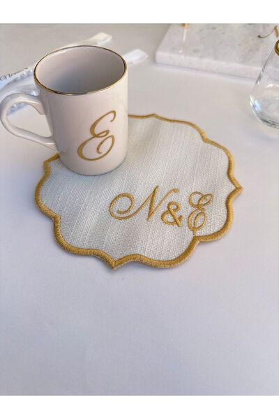 KRVTASARIM SÖZ NİŞAN TEPSİSİ İÇİN NAKIŞLI GOLD MENDİL SÖZ MENDİLİ