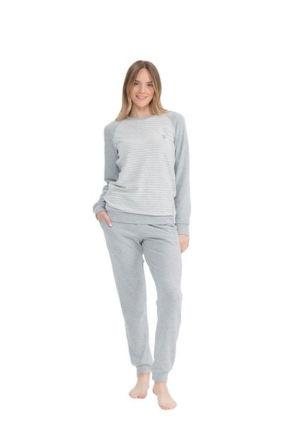 U.S. Polo Assn. SUA Polo Assn. 17084 Costum de pijama pentru femei, gri Melange, cu mâneci lungi, cu gât rotund
