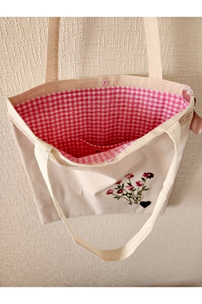 myyasminhome Kasnak Nakışı Ile İşlenmiş, Bez Çanta  %100 Handmade