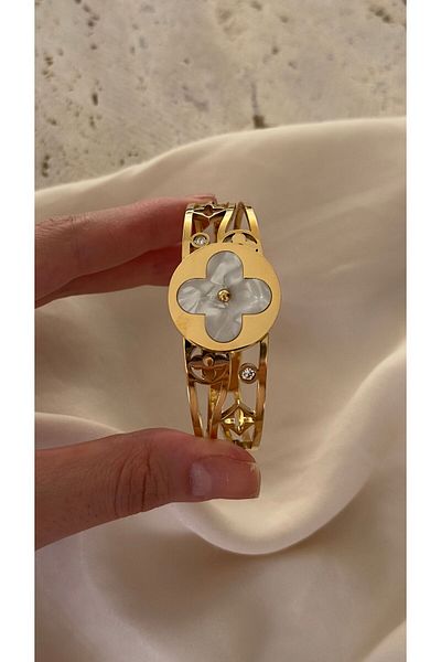 Opia JEWELRY سوار أصفاد فولاذي بطول 17 سم - رمز وتفاصيل أم اللؤلؤ