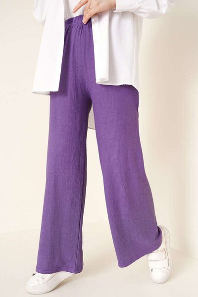 trendalisse . Lila Wide Leg Seasonal Women's Trousers - with Elastic Waist and Pockets