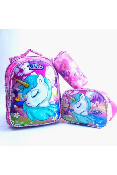 LUCKY BAG Kız Çocuk Kaliteli  Resimli Işıklı Beslenmeli ilkokul Ortaokul Öğre...
