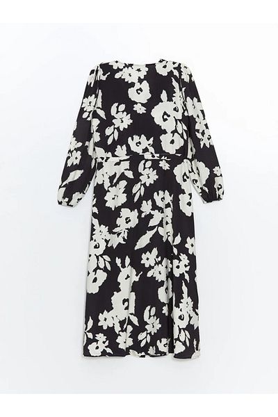 LC Waikiki Lcwaikiki Black Floral V-neck Oversize Women's Dress