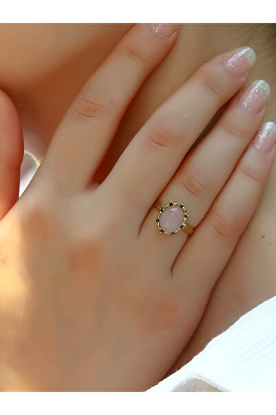 esha خاتم نسائي من الكوارتز الوردي بحجر طبيعي موديل عتيق - قابل للتعديل euy38pk