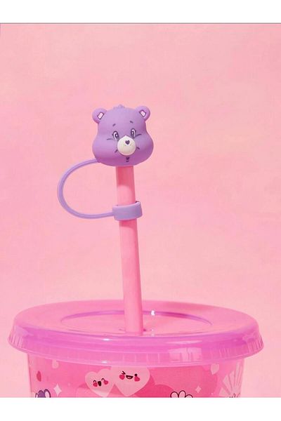 ÇAKRA Purple Cute Teddy Bear Dustproof Straw - Silicone Cover, Compatible with 1 Small Straw